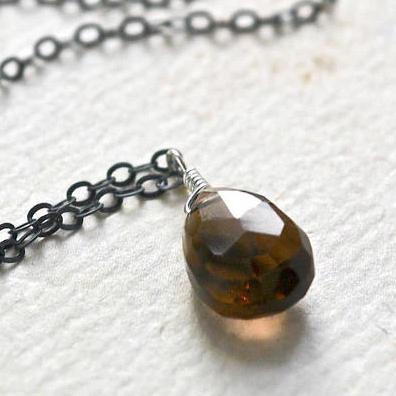 Silt Necklace - brown smoky quartz gemstone solitaire necklace - Foamy Wader