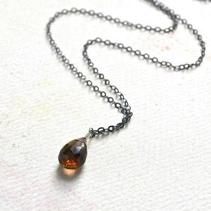 Silt Necklace - brown smoky quartz gemstone solitaire necklace - Foamy Wader
