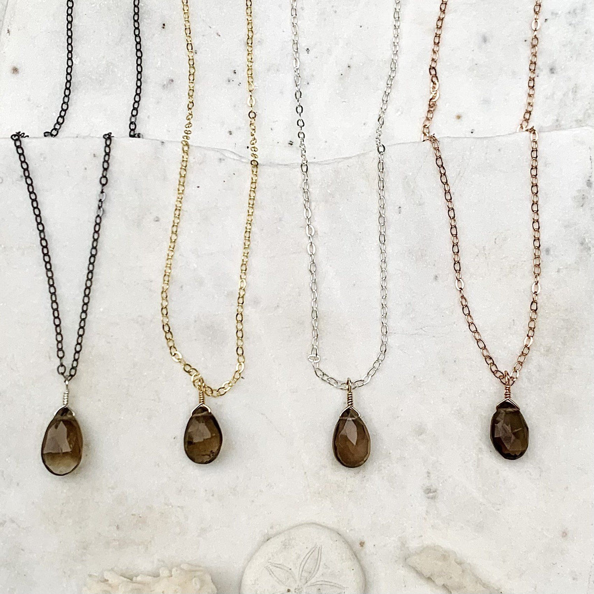 Silt Necklace - brown smoky quartz gemstone solitaire necklace - Foamy Wader