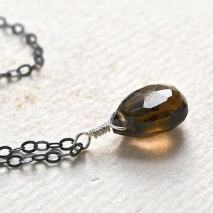 Silt Necklace - brown smoky quartz gemstone solitaire necklace - Foamy Wader