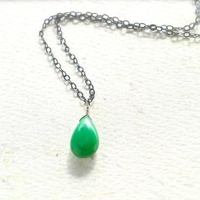 Soft Mint Necklace - mint green chrysoprase solitaire necklace - Foamy Wader