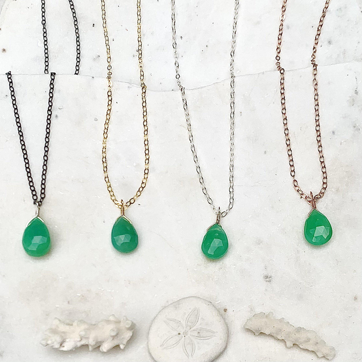 Soft Mint Necklace - mint green chrysoprase solitaire necklace - Foamy Wader