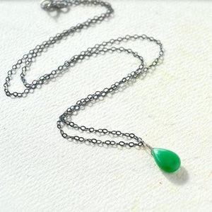 Soft Mint Necklace - mint green chrysoprase solitaire necklace - Foamy Wader