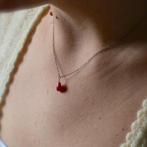 Sookie Necklace - crimson red ruby gemstone solitaire necklace - Foamy Wader