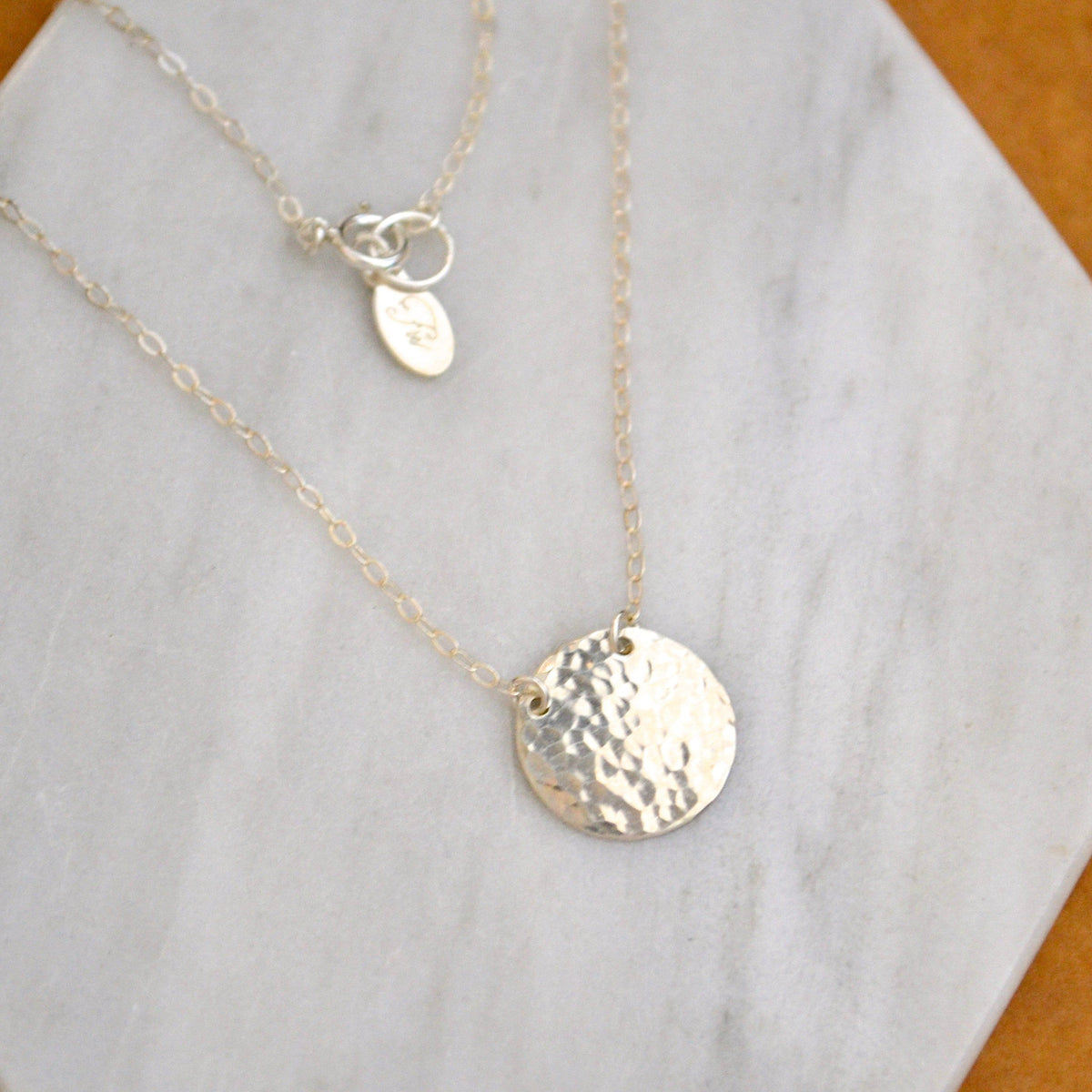Speckle Necklace - handmade dappled disc shimmering medallion necklace - Foamy Wader