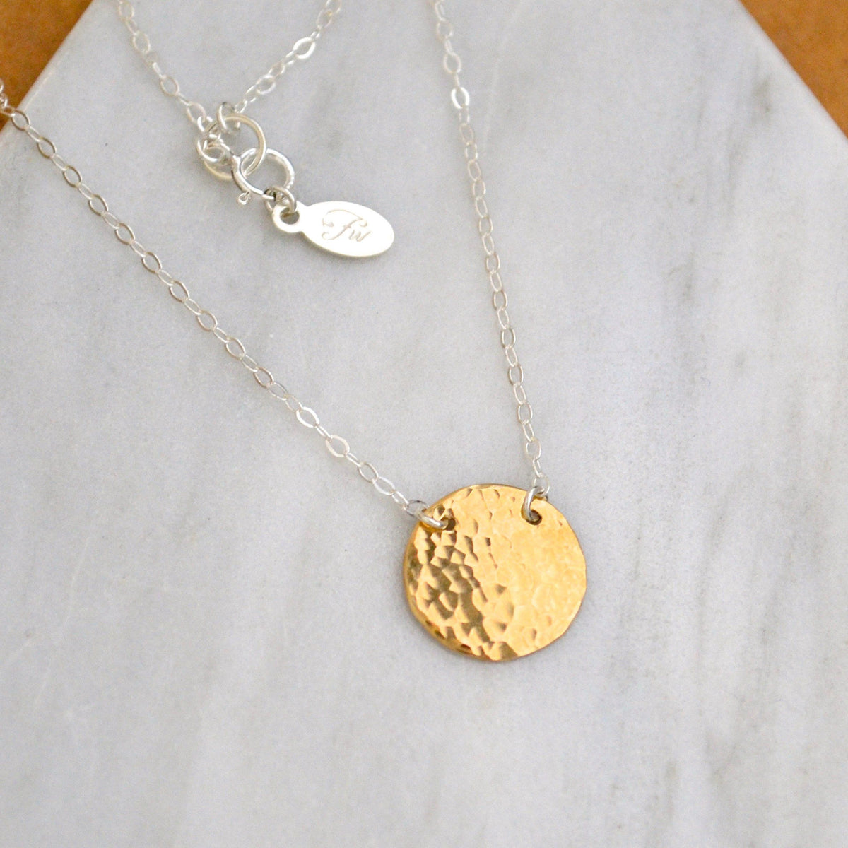 Speckle Necklace - handmade dappled disc shimmering medallion necklace - Foamy Wader
