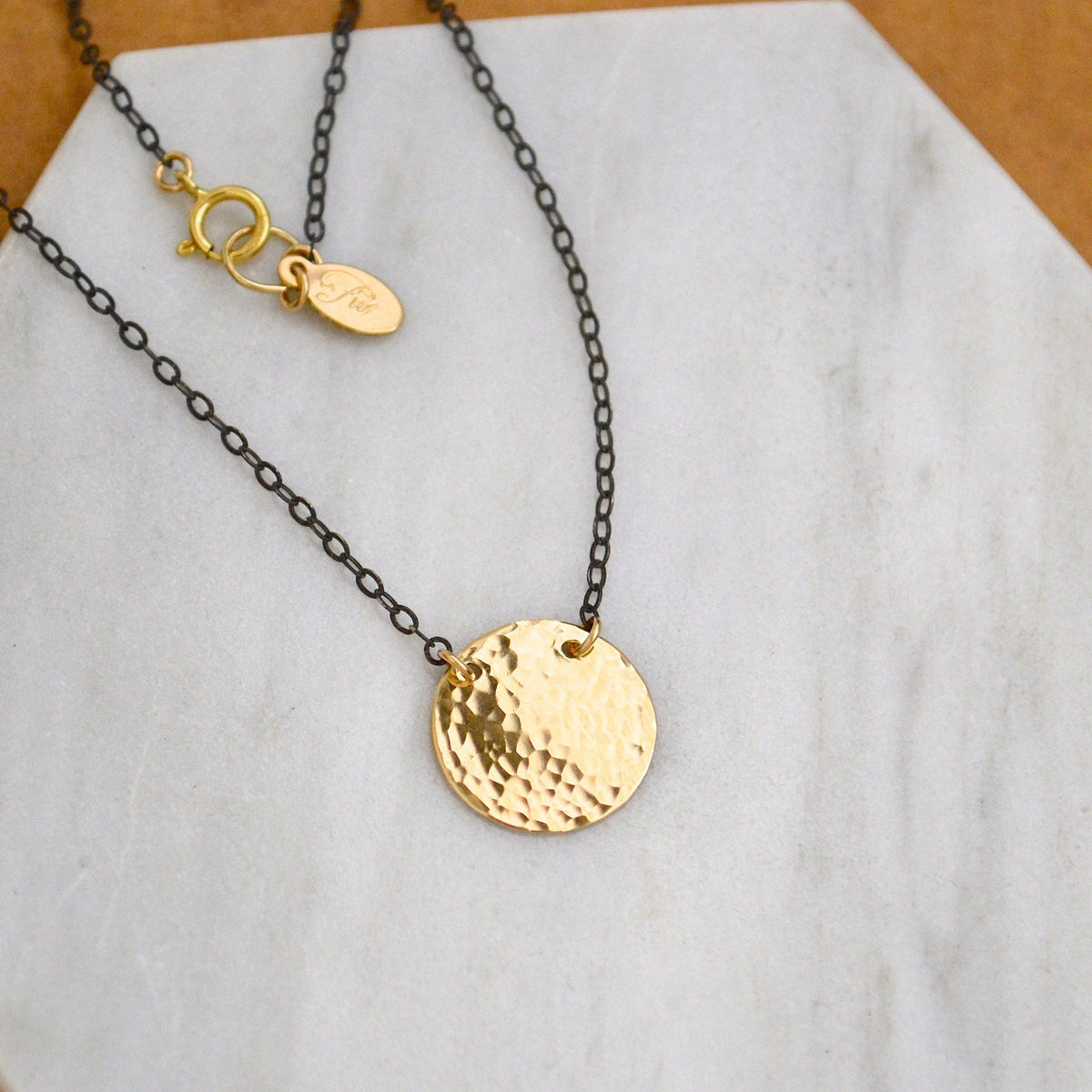 Speckle Necklace - handmade dappled disc shimmering medallion necklace - Foamy Wader