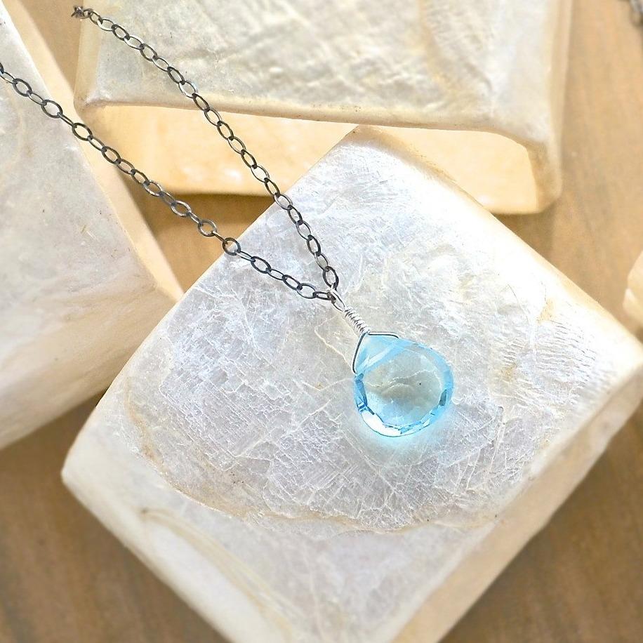 Sprinkle Necklace - swiss blue topaz gemstone solitaire necklace - Foamy Wader