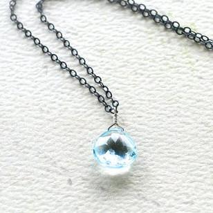 Sprinkle Necklace - swiss blue topaz gemstone solitaire necklace - Foamy Wader