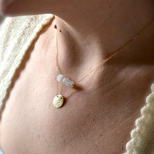 Sun and Moon Necklace - handmade layered circle and gemstone necklace with labradorite and moonstone - Foamy Wader