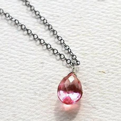 The Siren Necklace - fuschia pink mystic quartz solitaire necklace - Foamy Wader