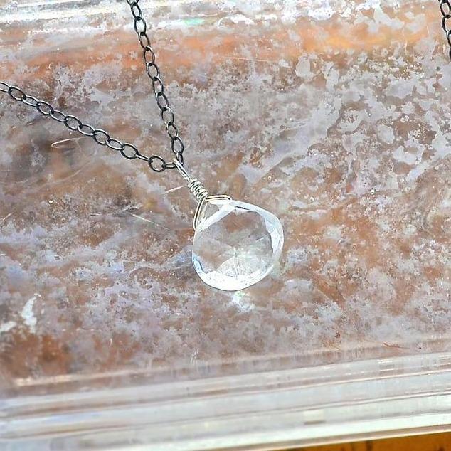Tivoli Necklace - sparkly white topaz gemstone solitaire necklace - Foamy Wader