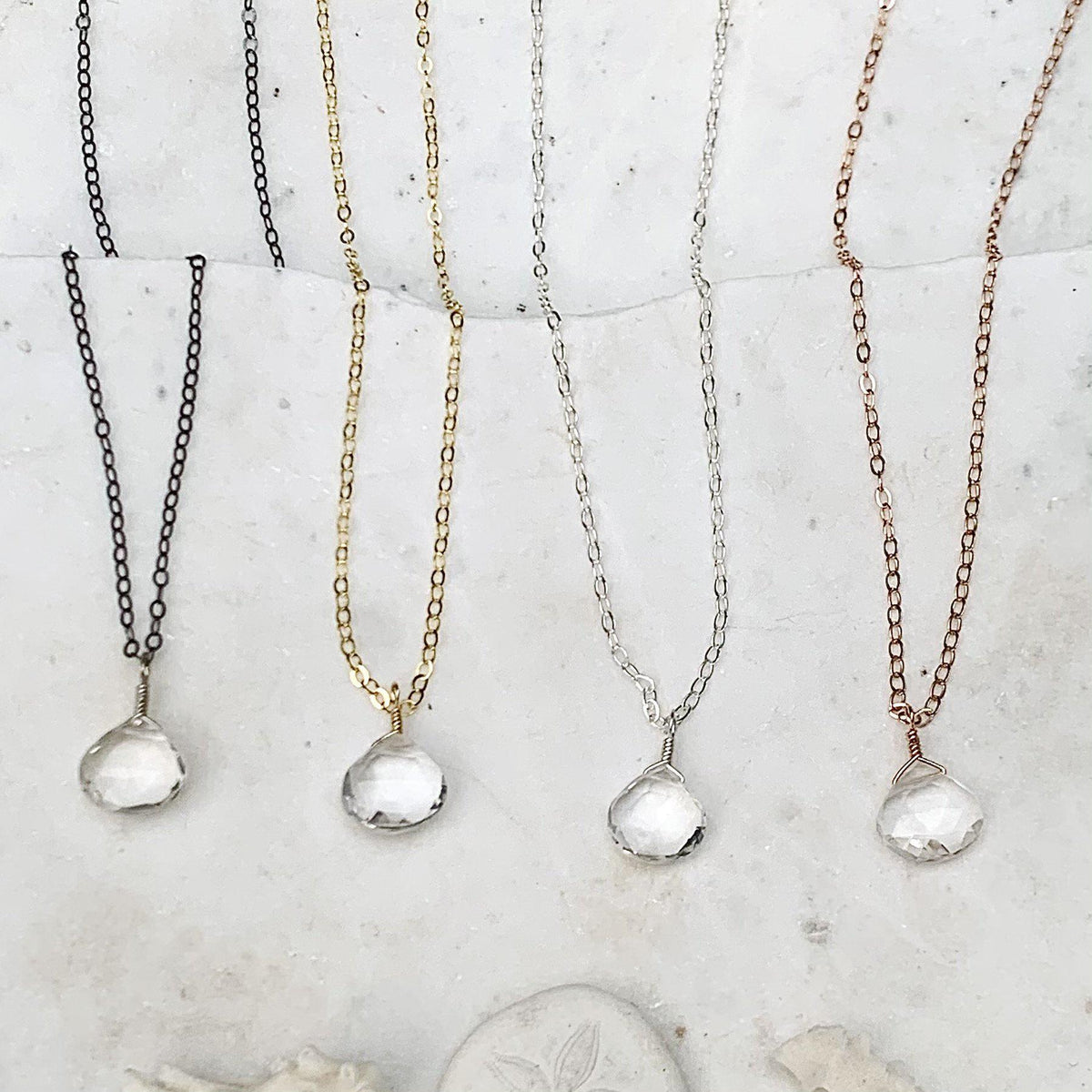 Tivoli Necklace - sparkly white topaz gemstone solitaire necklace - Foamy Wader