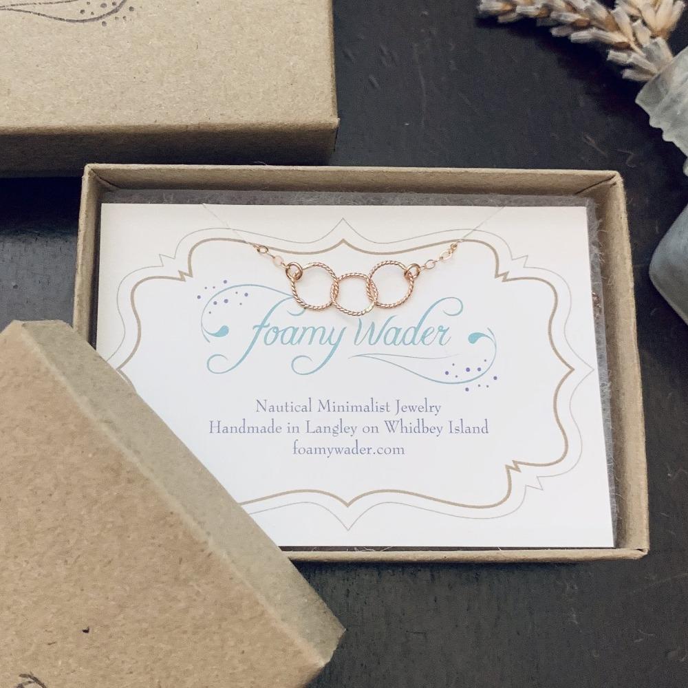 Trio Necklace - handmade interlocking triple circle necklace - Foamy Wader