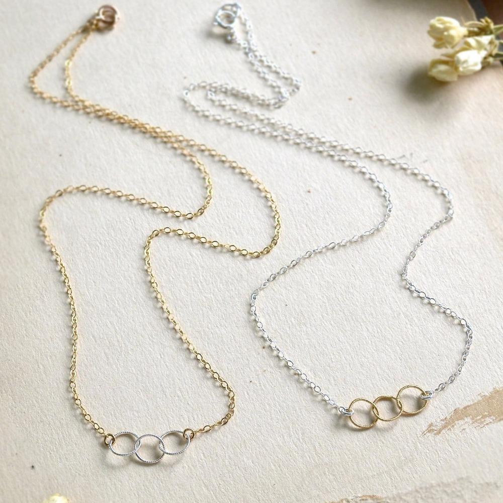 Trio Necklace - handmade interlocking triple circle necklace - Foamy Wader