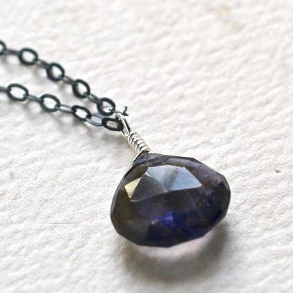 Twilight Necklace - violet iolite gemstone solitaire necklace - Foamy Wader