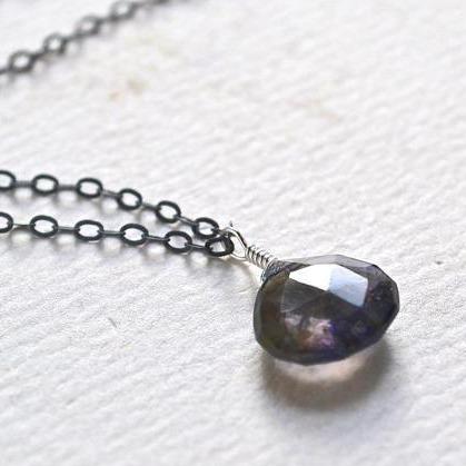 Twilight Necklace - violet iolite gemstone solitaire necklace - Foamy Wader