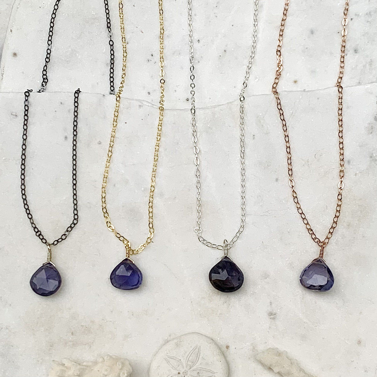 Twilight Necklace - violet iolite gemstone solitaire necklace - Foamy Wader