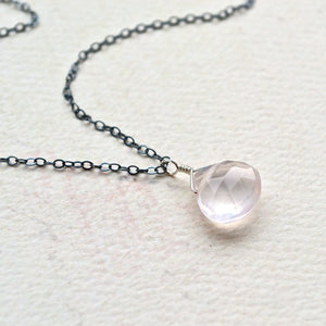 Vie en Rose Necklace - blush pink rose quartz gemstone solitaire necklace - Foamy Wader