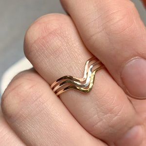 Chevron Ring - handmade precious metal hammered chevron peak stacking ring - Foamy Wader