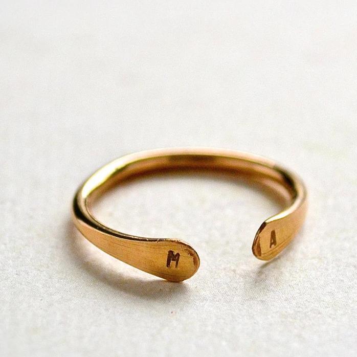 Custom Initial Ring - open face double initial signet monogram ring - Foamy Wader