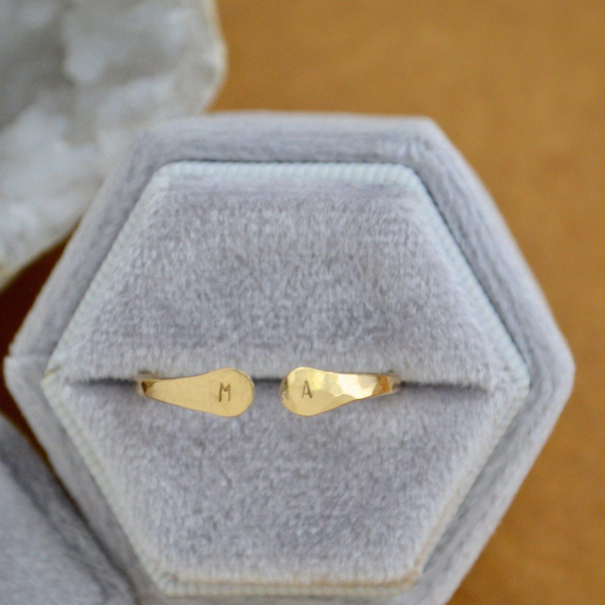 Custom Initial Ring - open face double initial signet monogram ring - Foamy Wader
