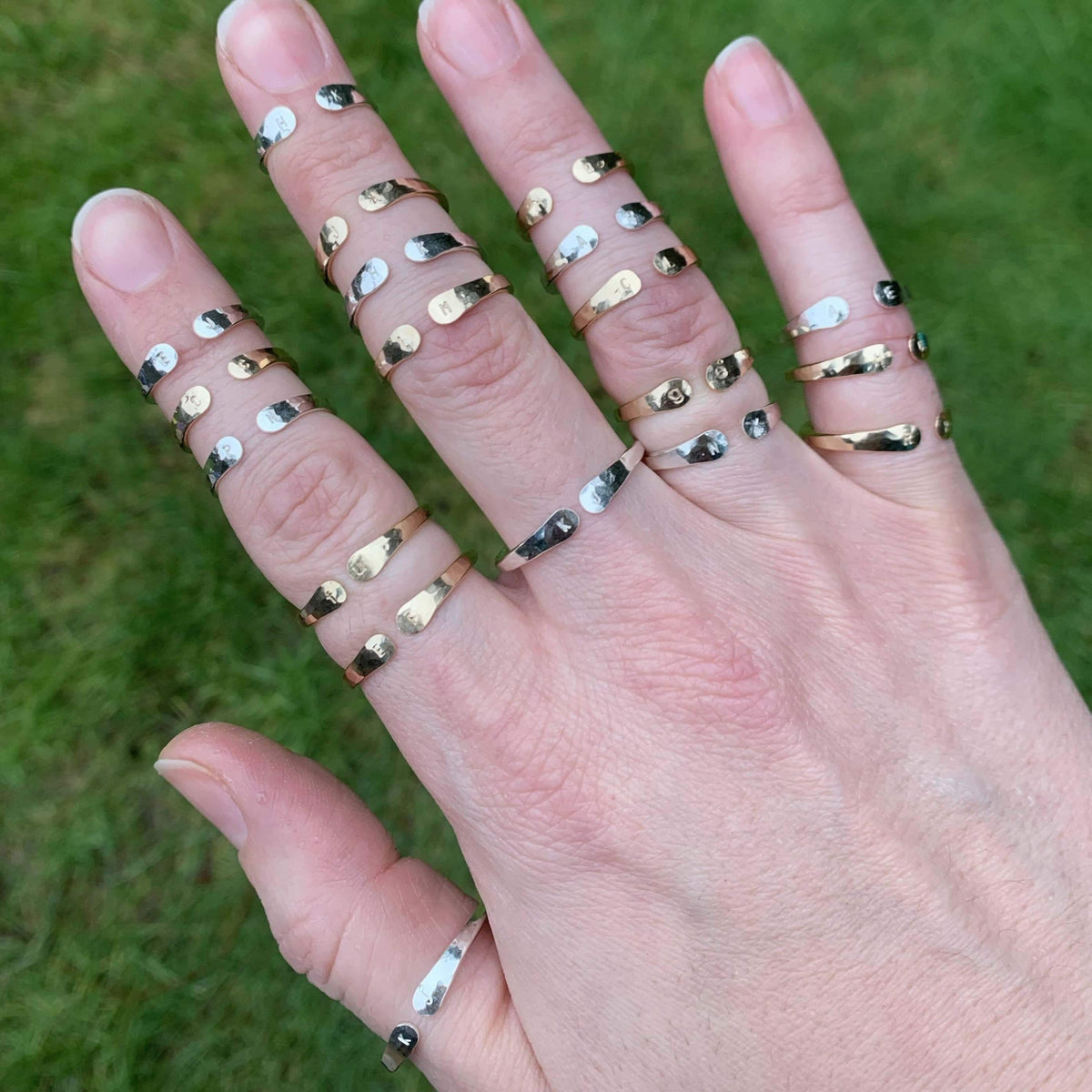 Custom Initial Ring - open face double initial signet monogram ring - Foamy Wader