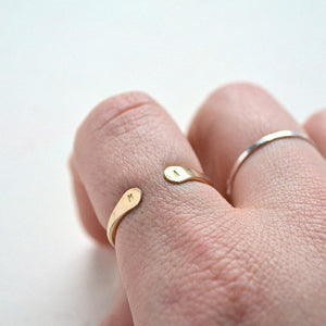 Custom Initial Ring - 14K gold double initial ring monogram signet ring - Foamy Wader