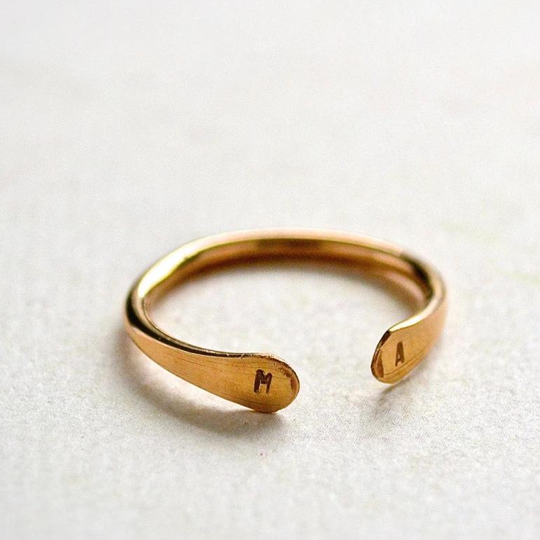 Personalized 14K Gold with 3 Script initials Monogram Ring - Monograms NYC 14K Yellow Gold