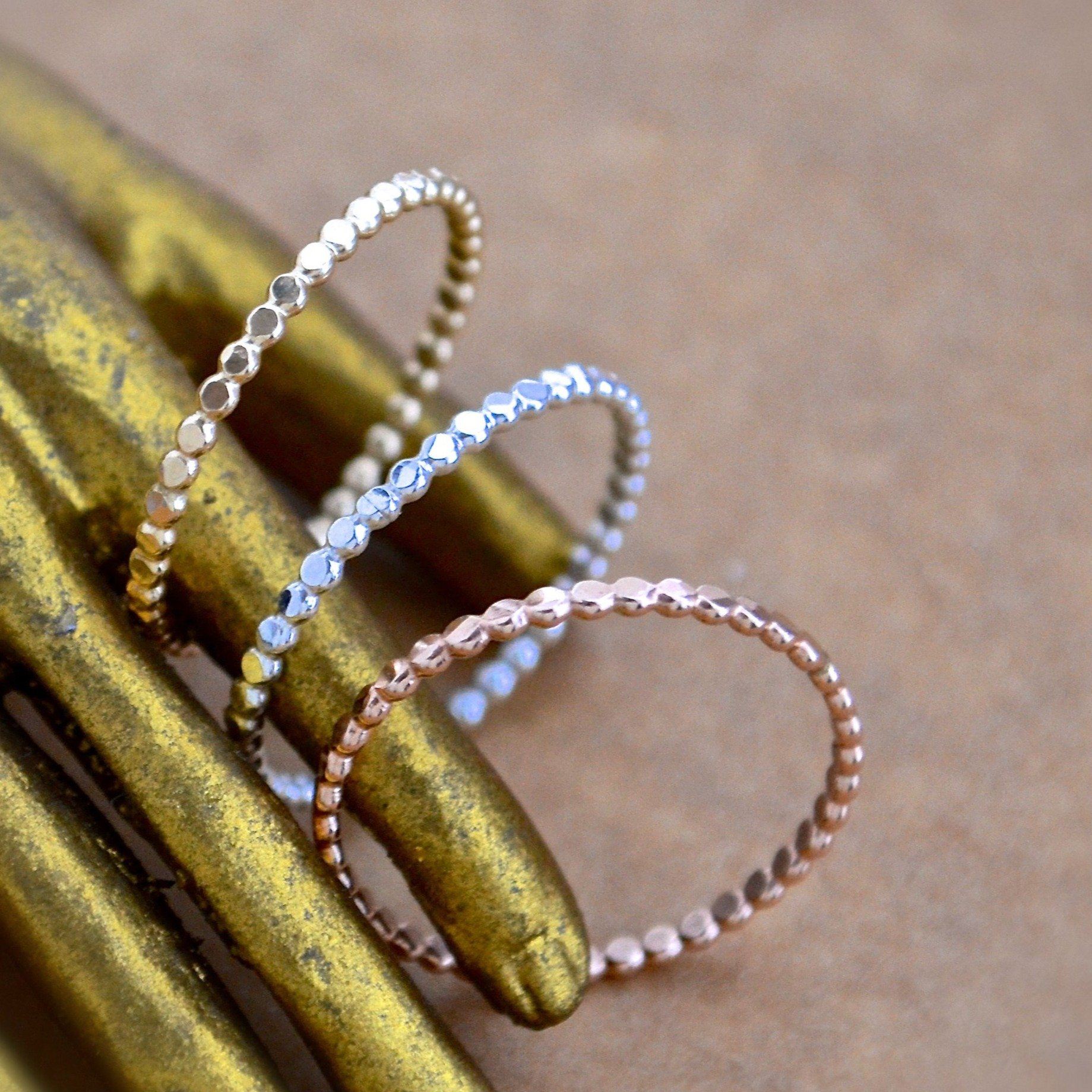 Droplets Ring - beaded dotted shimmering stacking ring in precious metals - Foamy Wader