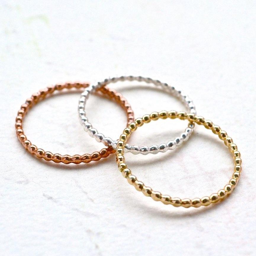 Droplets Ring - beaded dotted shimmering stacking ring in precious metals - Foamy Wader