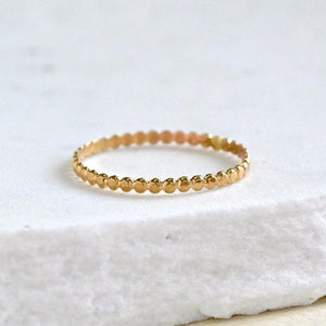 Droplets Ring - thin beaded dotted stacking ring in solid 14K gold - Foamy Wader