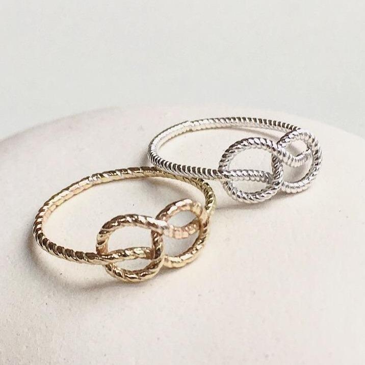 Sailor's Knot Ring - handmade nautical minimalist infinity rope knot ring - Foamy Wader