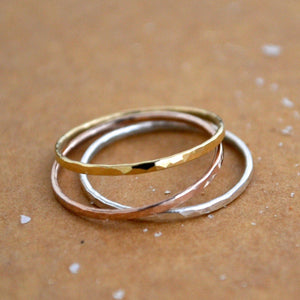 Shimmer Ring - minimalist handmade hammered precious metal stacking ring - Foamy Wader