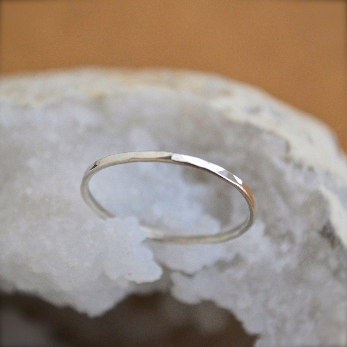 Shimmer Ring - minimalist handmade hammered precious metal stacking ring - Foamy Wader