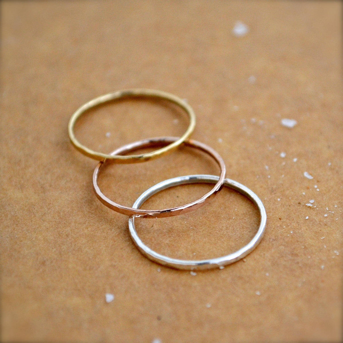 Shimmer Ring - minimalist handmade hammered precious metal stacking ring - Foamy Wader