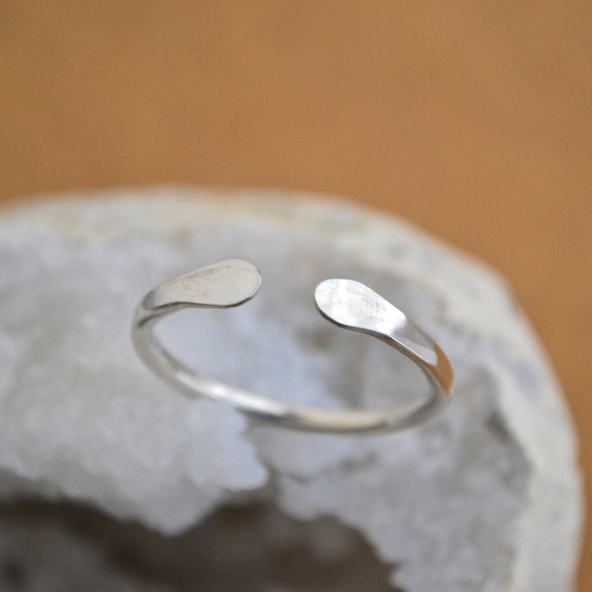 Siren Ring - handmade hammered open face ring in precious metals - Foamy Wader