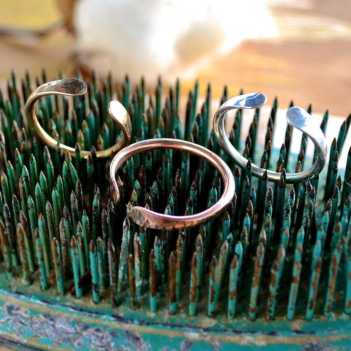 Siren Ring - handmade hammered open face ring in precious metals - Foamy Wader