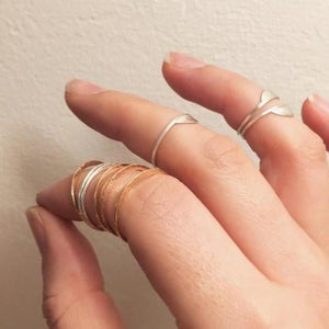 Sliver Ring - handmade thin stacking ring with dappled crescent face - Foamy Wader