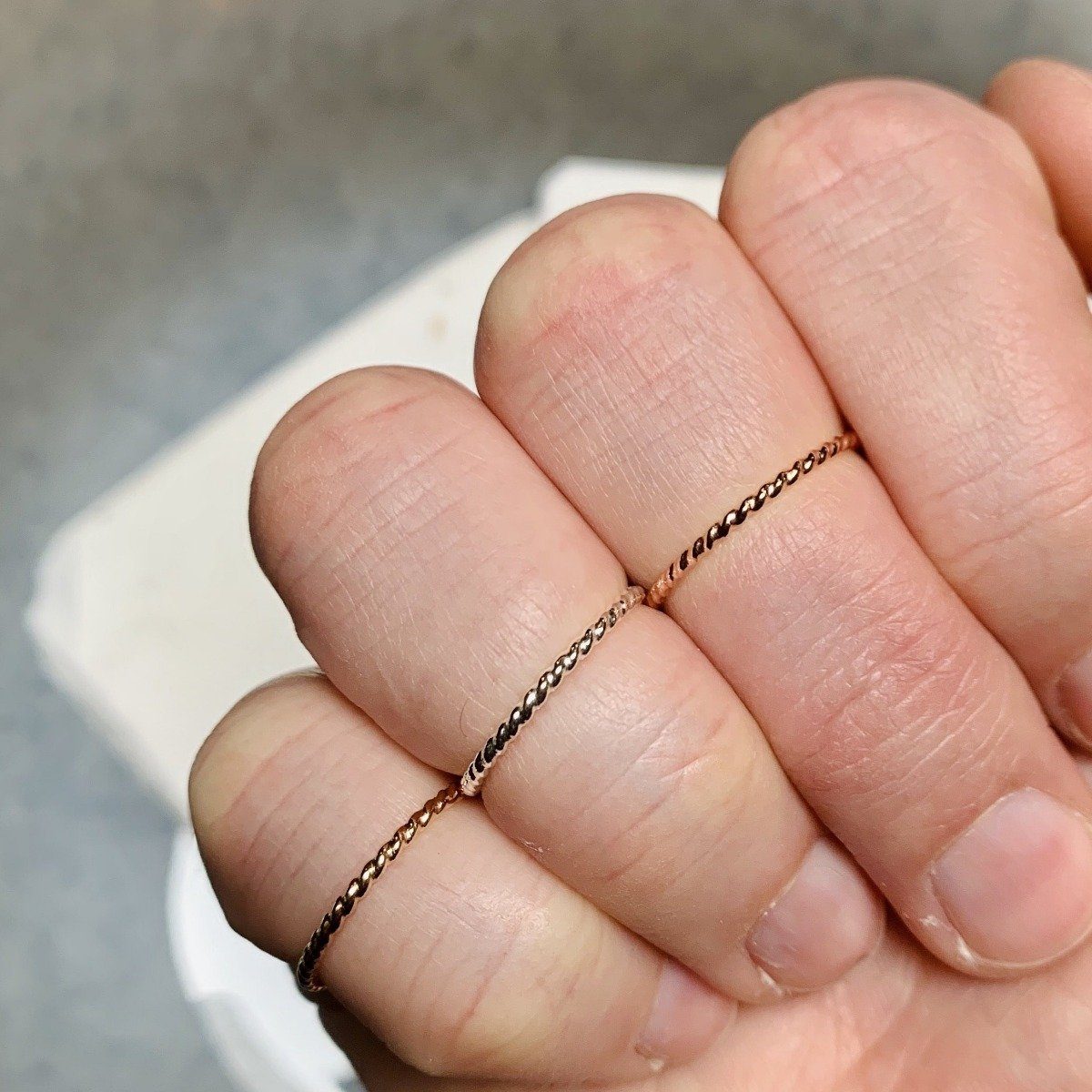 Tightrope Ring - handmade twisted wire rope precious metal stacking ring - Foamy Wader