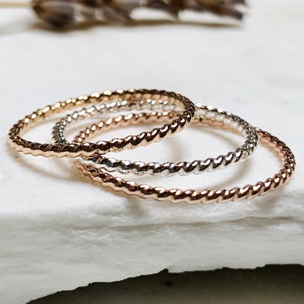 Tightrope Ring - handmade twisted wire rope precious metal stacking ring - Foamy Wader