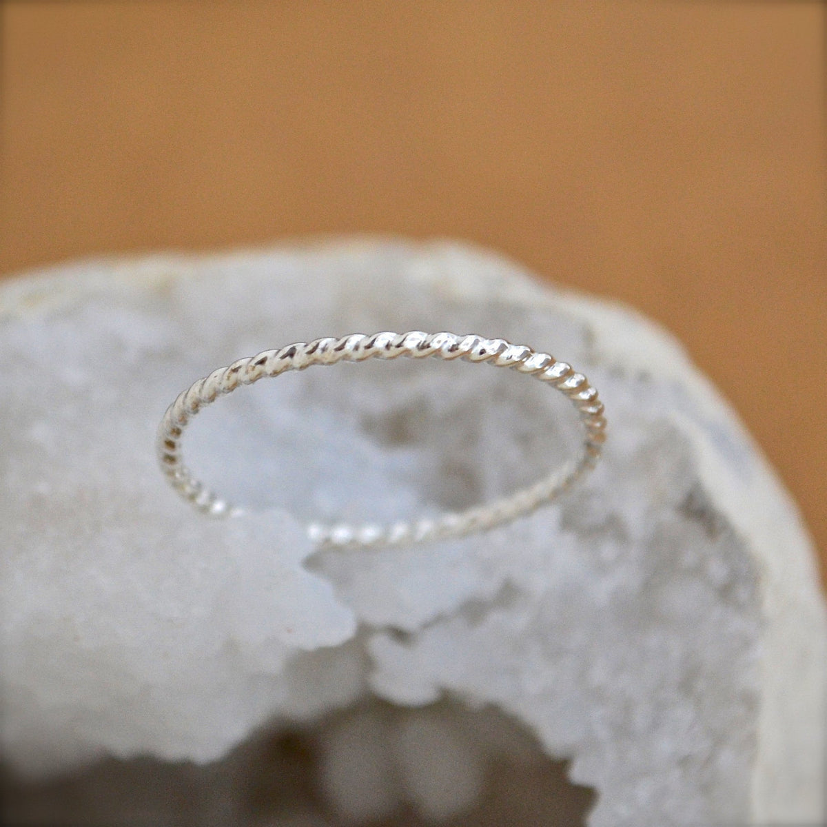 Tightrope Ring - handmade twisted wire rope precious metal stacking ring - Foamy Wader